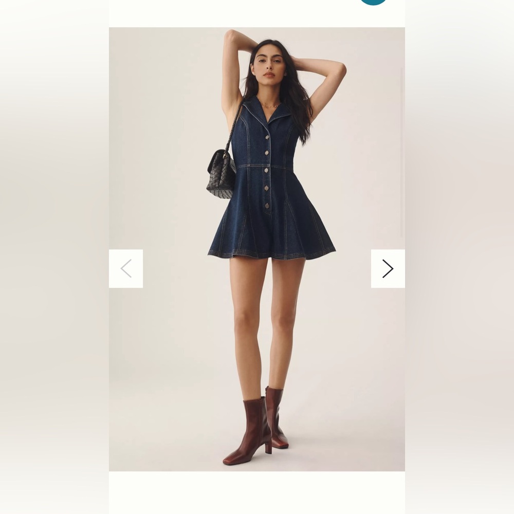 Anthropologie Let Me Be Denim Flounce Romper
